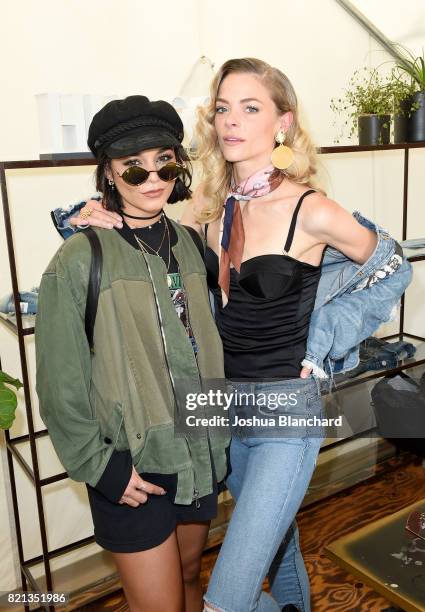 Actresses Vanessa Hudgens and Jaime King attend the Hudson Jeans FYF Fest Style Lounge at Exposition Park on July 23, 2017 in Los Angeles, California.