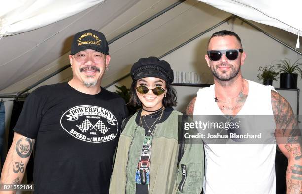 Hudson Jeans CEO Peter Kim, actress Vanessa Hudgens, and Hudson Jeans President Matthew Fior attend the Hudson Jeans FYF Fest Style Lounge at...