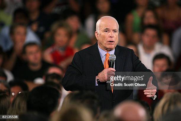 Republican presidential candidate Senator John McCain speaks to attendees at a town-hall style meeting at the Racine Civic Center July 31, 2008 in...