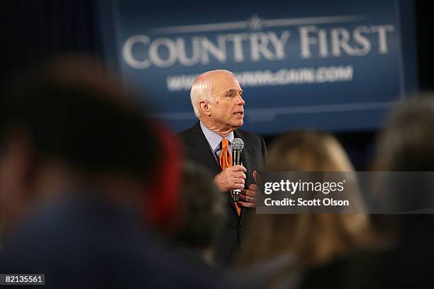 Republican presidential candidate Senator John McCain speaks to attendees at a town-hall style meeting at the Racine Civic Center July 31, 2008 in...