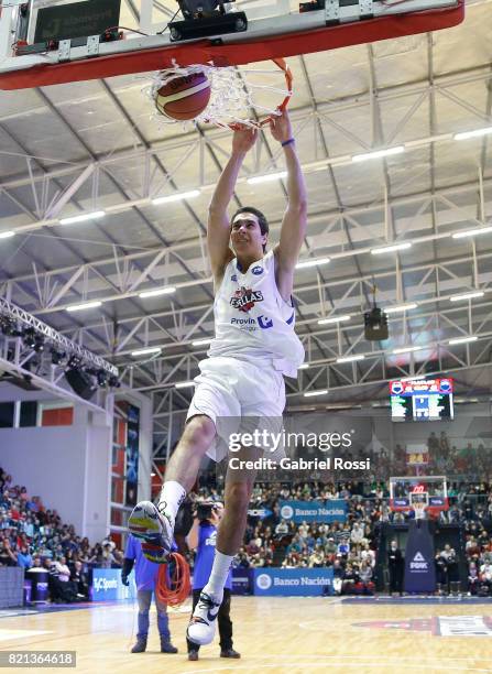 Carlos Buemo dunks as part of the the dunks contest during the 29th Liga Nacional All-Star Game at Roberto Pando Sports Center of San Lorenzo on July...