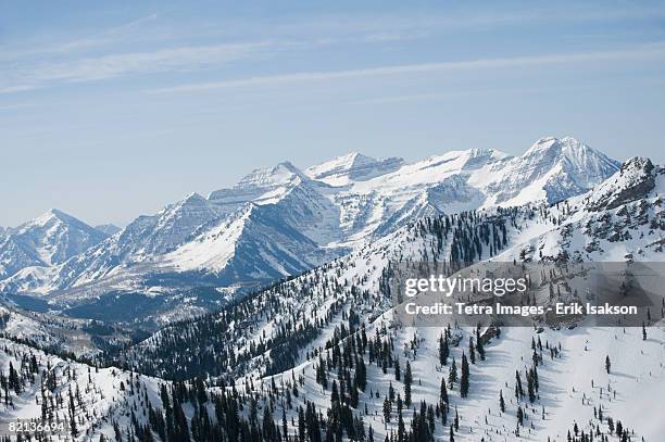 snow covered mountains, wasatch mountains, utah, united states - utah fotografías e imágenes de stock