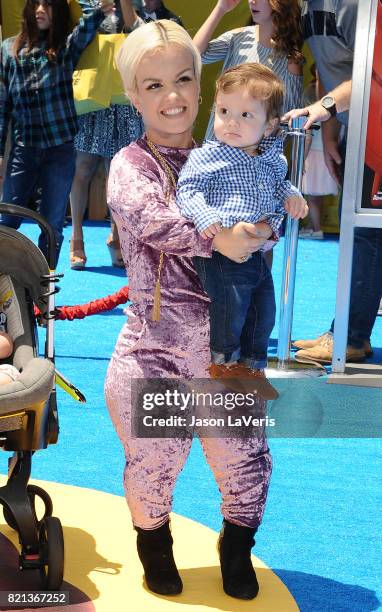 Terra Jole and son Grayson Gnoffo attend the premiere of "The Emoji Movie" at Regency Village Theatre on July 23, 2017 in Westwood, California.