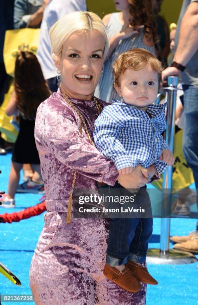 Terra Jole and son Grayson Gnoffo attend the premiere of "The Emoji Movie" at Regency Village Theatre on July 23, 2017 in Westwood, California.