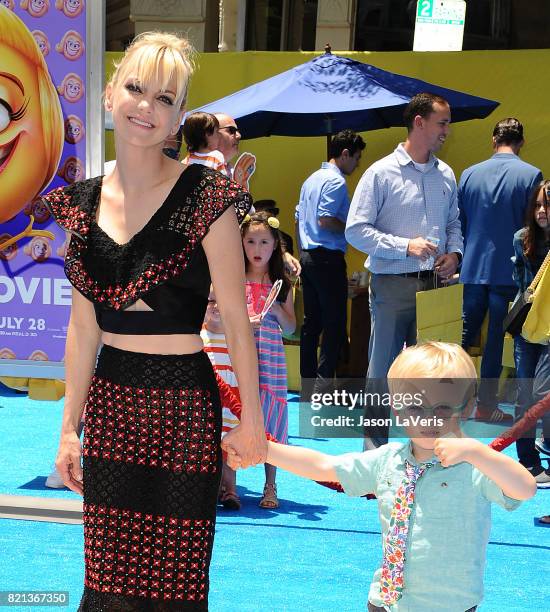 Actress Anna Faris and son Jack Pratt attend the premiere of "The Emoji Movie" at Regency Village Theatre on July 23, 2017 in Westwood, California.