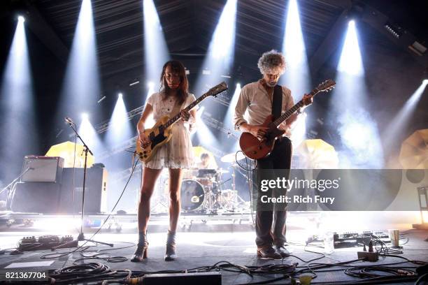 Kazu Makino, Simone Pace and Amedeo Pace of Blond Redhead perform onstage on day 3 of FYF Fest 2017 at Exposition Park on July 23, 2017 in Los...