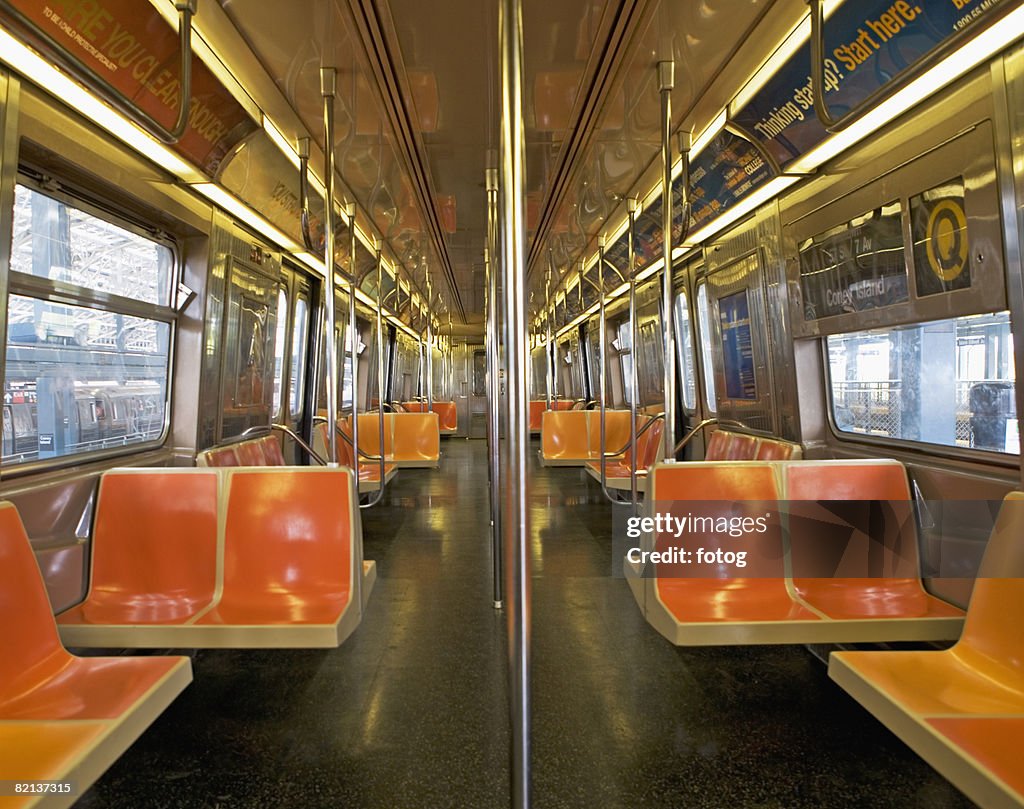 Interior of subway train, New York City, New York, United States