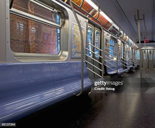interior of subway train, new york city, new york, united states - fahrzeugsitz stock-fotos und bilder