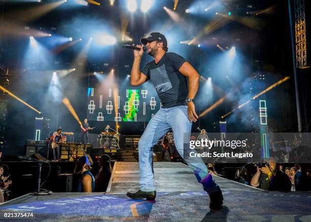 Luke Bryan performs during day 3 of Faster Horses Festival at Michigan International Speedway on July 23, 2017 in Brooklyn, Michigan.