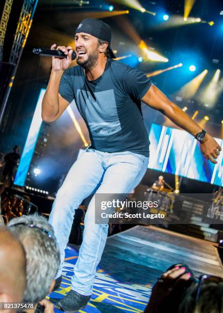 Luke Bryan performs during day 3 of Faster Horses Festival at Michigan International Speedway on July 23, 2017 in Brooklyn, Michigan.