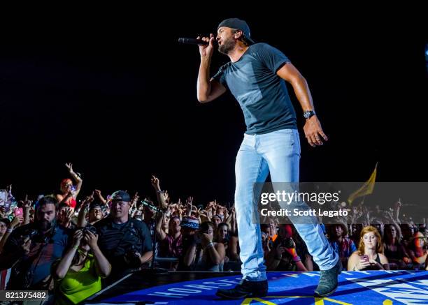 Luke Bryan performs during day 3 of Faster Horses Festival at Michigan International Speedway on July 23, 2017 in Brooklyn, Michigan.