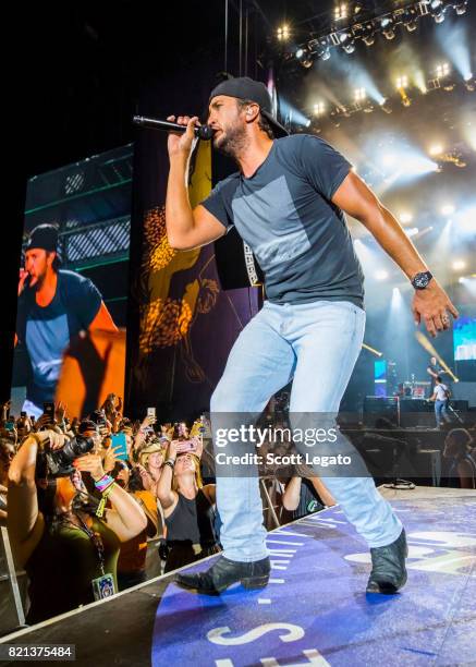 Luke Bryan performs during day 3 of Faster Horses Festival at Michigan International Speedway on July 23, 2017 in Brooklyn, Michigan.