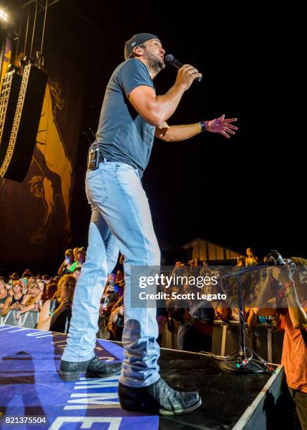 Luke Bryan performs during day 3 of Faster Horses Festival at Michigan International Speedway on July 23, 2017 in Brooklyn, Michigan.