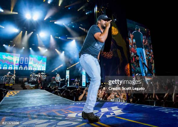 Luke Bryan performs during day 3 of Faster Horses Festival at Michigan International Speedway on July 23, 2017 in Brooklyn, Michigan.