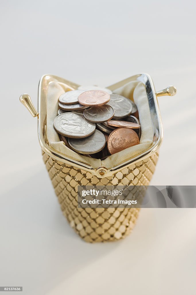 Coins in open change purse