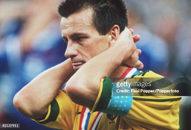 World Cup Final, St Denis, Paris, France, 12th July France 3 v Brazil 0, Brazil's captain Dunga holds his head in anguish after the game
