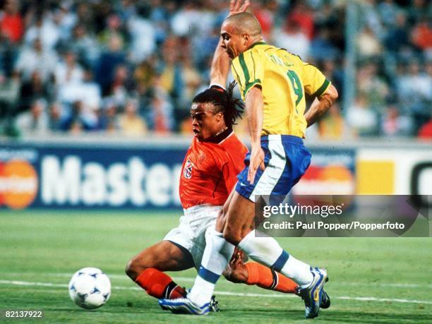 World Cup Finals, Marseille, France, Semi-Final, 7th July Brazil 1 v Holland 1, , Brazil's Ronaldo is tackled by Holland's Edgar Davids
