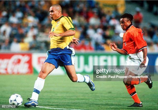 World Cup Finals, Marseille, France, Semi-Final, 7th July Brazil 1 v Holland 1, , Brazil's Ronaldo races away from Holland's Edgar Davids