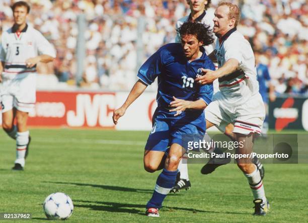 World Cup Finals, Marseille, France, 2nd Round, 27th JUNE 1998, Italy 1 v Norway 0, Alessandro Del Piero of Italy held back by Norway's Henning Berg