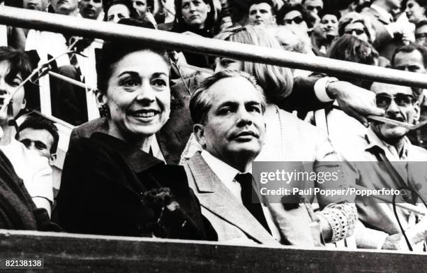 Barcelona, Spain, Circa 1965, Ballet Dancer Dame Margot Fonteyn and her husband, Panamanian Ambassador Dr, Roberto Arias watching a BullFight