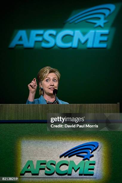 Senator Hillary Rodham Clinton speaks to members of the American Federation of State, County and Municipal Employees at the Moscone Center July 31,...