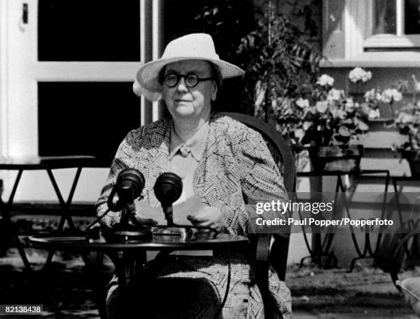 Circa 1943, Queen Wilhelmina of the Netherlands, Queen from making a wartime radio broadcast while in exile during World War II