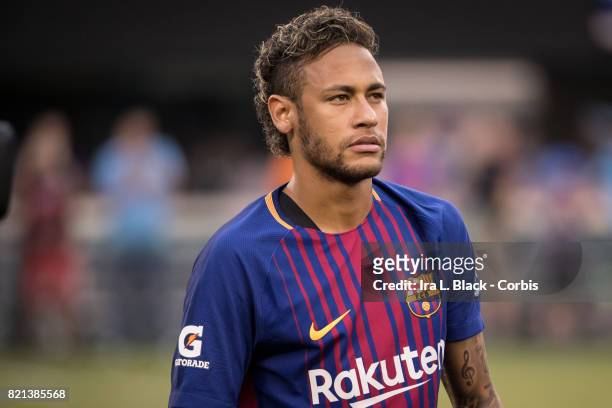 Neymar of Barcelona with the new Rakuten jersey at the start of the International Champions Cup match between FC Barcelona and Juventus at the...