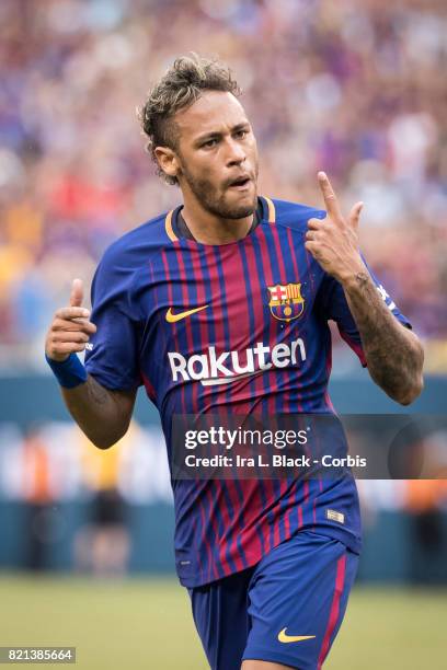 Neymar of Barcelona celebrates his second goal of the match during the International Champions Cup match between FC Barcelona and Juventus at the...