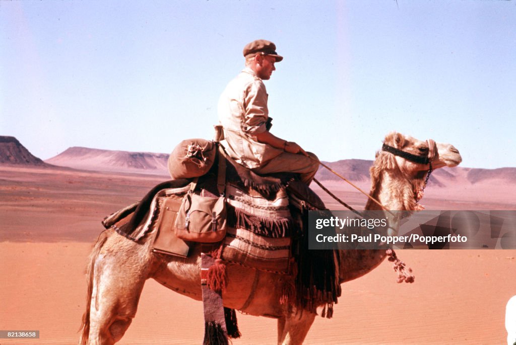 Jordan, Middle East, Circa 1962, British actor Peter O'Toole is pictured riding a camel in the title role of the film "Lawrence of Arabia"