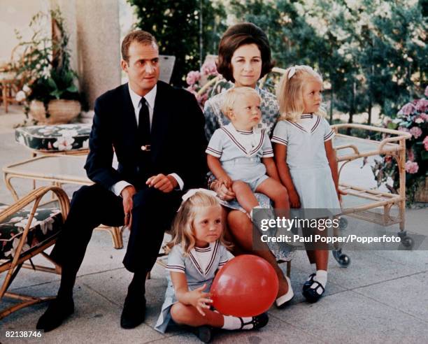 Madrid, Spain, 29th July 1969, Prince Juan Carlos de Bourbon of Spain is pictured with his wife, Princess Sofia of Greece, with their children L-R:...