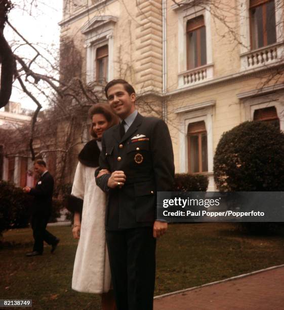 Athens, Greece, March 1964, Crown Prince Constantine is pictured with his fiancee Princess Anne-Marie of Denmark at the Tatoi Palace