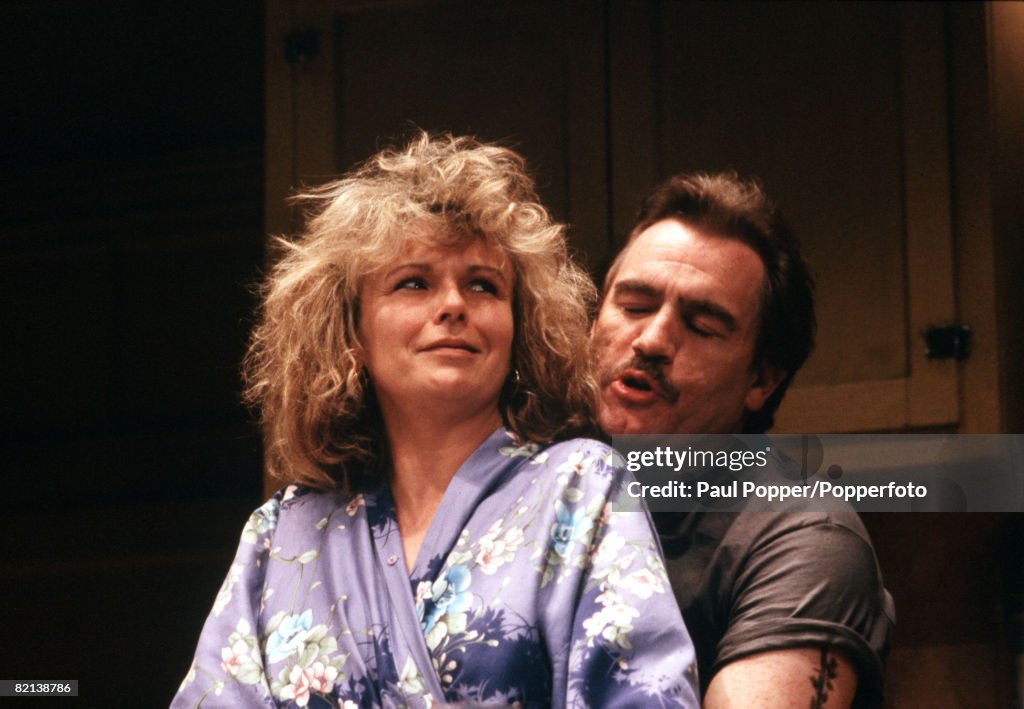 London, England, 1989, British actors Julie Walters and Brian Cox are pictured in a scene from the play "Frankie & Johnny" at the Comedy Theatre