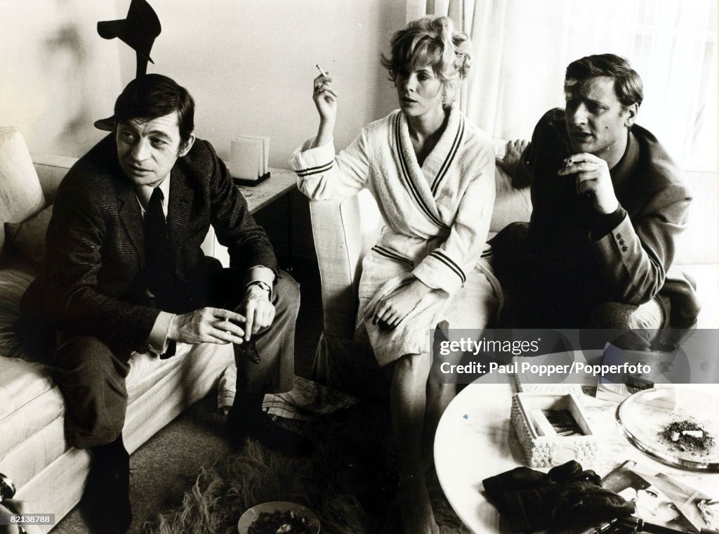 Cinema Personalities, pic: 19th April 1967, Swedish film and stage actress Bibi Andersson, born 1935 pictured with left, J,Doniol-Valcroze and Bruno Cremer, She appeared in films from the mid 1950's and throughout the 60's and 70's some directed by Ingmar