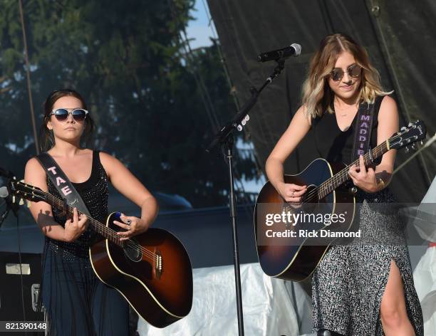 Taylor Dye and Maddie Marlow of Maddie & Tae perform during Country Thunder - Day 4 on July 23, 2017 in Twin Lakes, Wisconsin.