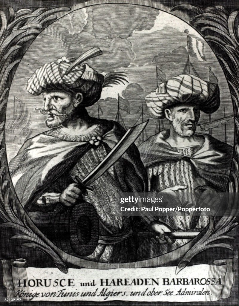 Historical Personalities, Illustration, pic: circa 1500, Horusc Barbarossa (1473-1518) with his brother Chaireddin Barbarossa, pirate admirals and founders of Turkish rule in North Africa