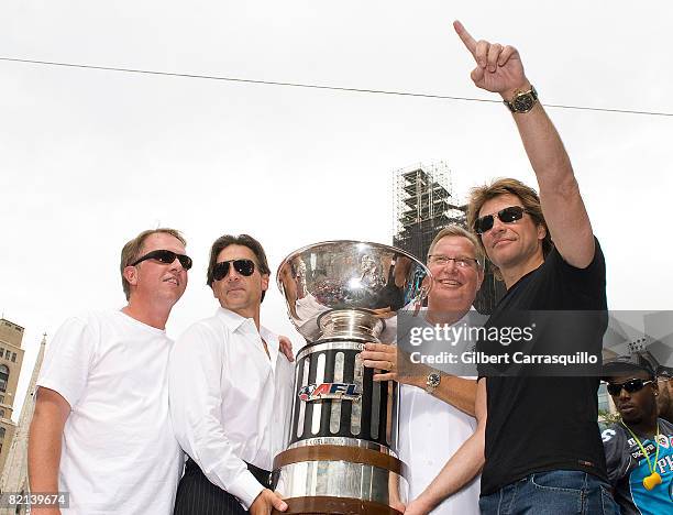 Jon Bon Jovi attends the Philadelphia Soul victory parade after their ArenaBowl XXII championship along the streets of Philadelphia on July 31, 2008.