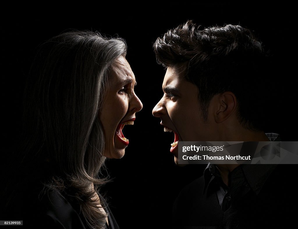 Mature Woman and Teen Boy Yelling