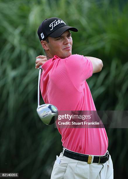 Martin Kaymer of Germany plays his tee shot on the 16th hole during first round of the World Golf Championship Bridgestone Invitational on July 31,...