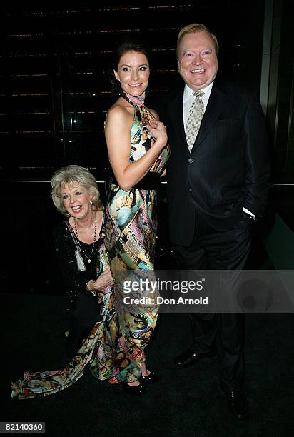Patti Newton, Simmone Jade Mackinnon and Bert Newton attend the Women's Day 60th Anniversary Celebrations at the Glass Brasserie on July 31, 2008 in...