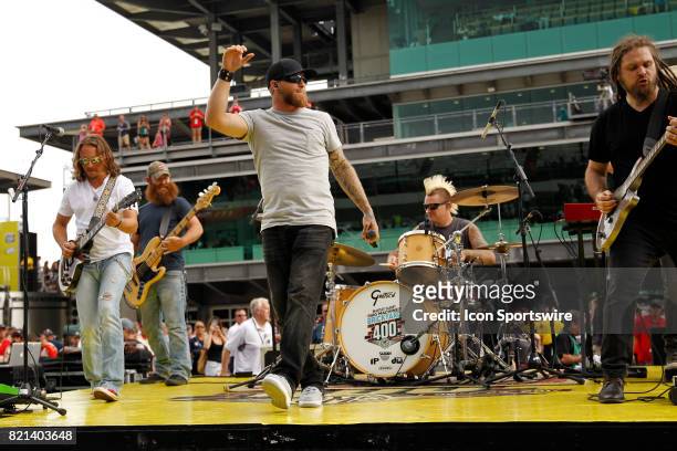 Brantley Gilbert Big Machine perform prior to during the NASCAR Monster Energy Cup Series Brantley Gilbert Big Machine Brickyard 400 July 23 at the...