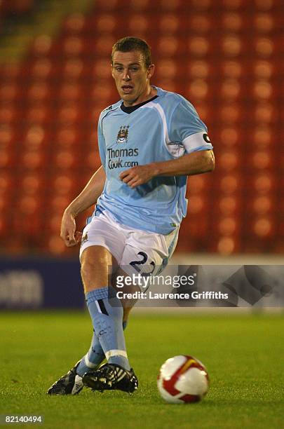 Richard Dunne of Manchester City is shown in action during the UEFA Cup Qualifying Round One 2nd Leg Match against EB Streymur at Oakwell July 31,...