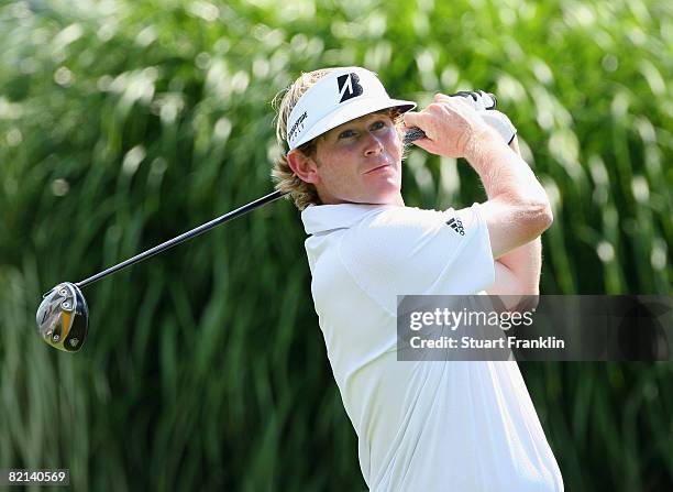 Brandt Snedeker of the U.S. Plays his tee shot on the 16th hole during first round of the World Golf Championship Bridgestone Invitational on July...
