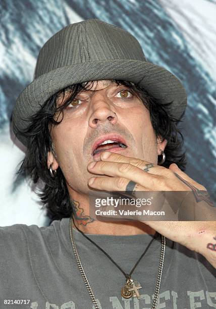 Tommy Lee of Motley Crue appears at the "Guitar Center On-Stage" Press Conference at Guitar Center on July 31, 2008 in Hollywood, California.