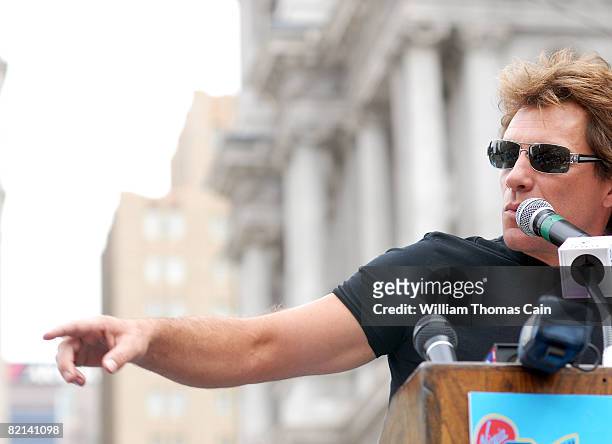 Musician Jon Bon Jovi speaks at a championship rally at City Hall on July 27, 2008 in Philadelphia, Pennsylvania. Bon Jovi and fellow investors...