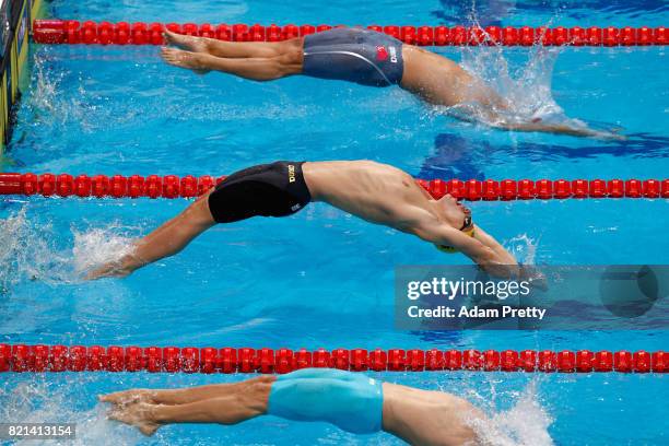 Mitchell Larkin of Australia competes during the Men's 100m Backstroke Heats on day eleven of the Budapest 2017 FINA World Championships on July 24,...