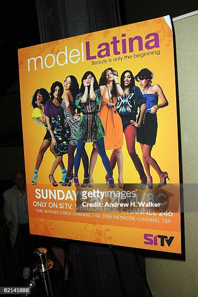 Overview of a poster at the Model Latina premiere party at Spotlight Live on July 31, 2008 in New York City.