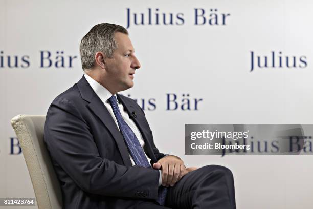 Boris Collardi, chief executive officer of Julius Baer Group Ltd., speaks during a Bloomberg Television interview in Zurich, Switzerland, on Monday,...