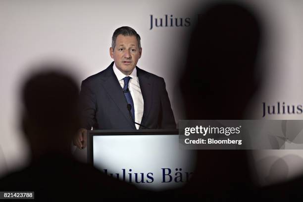 Boris Collardi, chief executive officer of Julius Baer Group Ltd., speaks during a news conference to announce the company's first half results in...