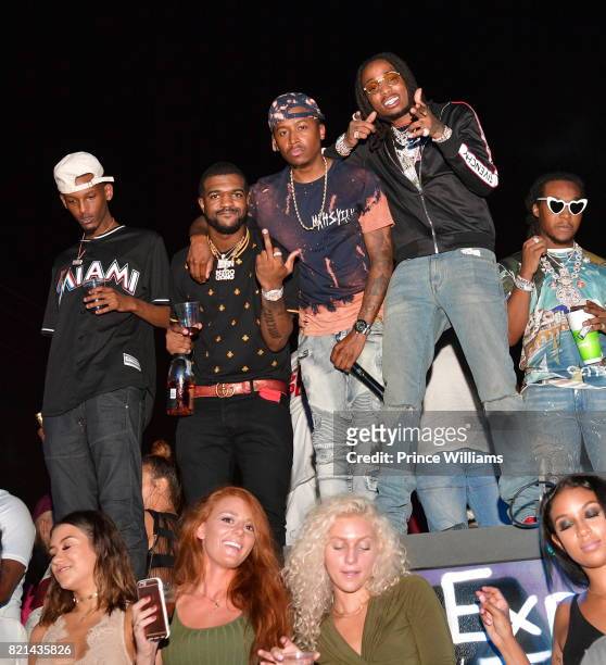 Ferrari Simmons, Quavo and TakeOff attend Meek Mill Album Release Party for "Wins and Losses" at Compound on July 23, 2017 in Atlanta, Georgia.