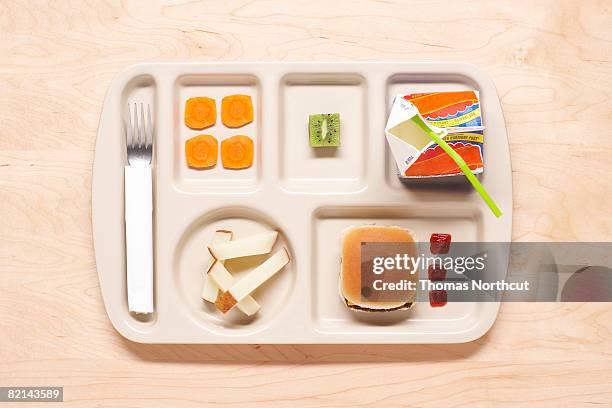 food on school lunch tray - school lunch stock pictures, royalty-free photos & images